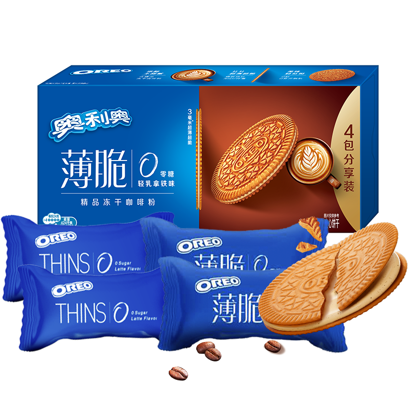 奥利奥（Oreo）0糖轻乳拿铁咖啡味薄脆夹心饼干190g休闲零食早餐下午茶内含4小包 秒杀专享价7.82元