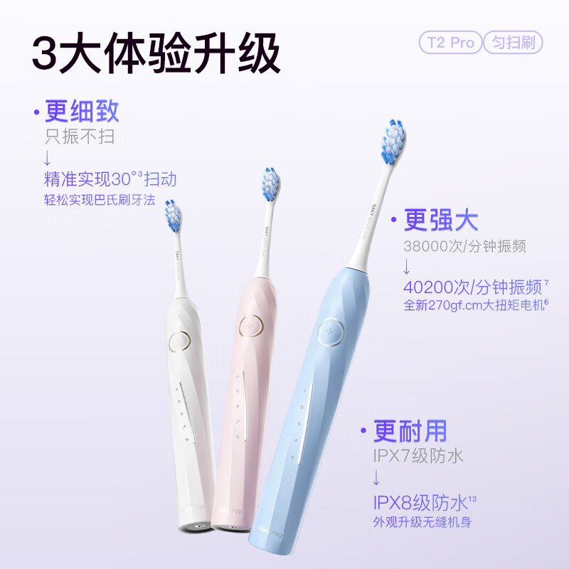 舒客 声波 40200 次/min 电动牙刷T2pro 4支刷头 蓝礼盒装 券后89.1元