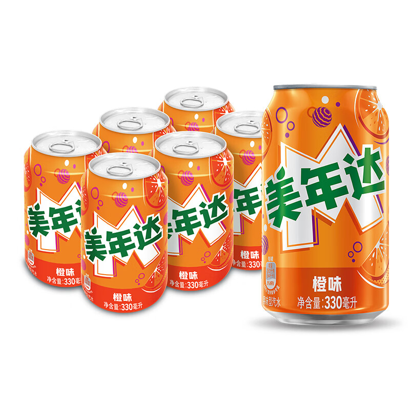 美年達(dá) pepsi 百事 美年達(dá) Mirinda 橙味碳酸飲料 330ml*6聽 券后5.41元
