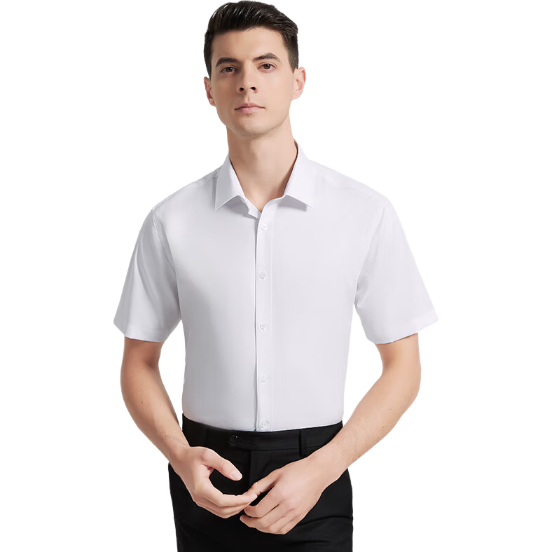 Plus會(huì)員：羅蒙【可機(jī)洗冰絲】棉質(zhì)短袖襯衫男士襯衣中青年商務(wù)半袖爸爸上衣男裝 49.4元