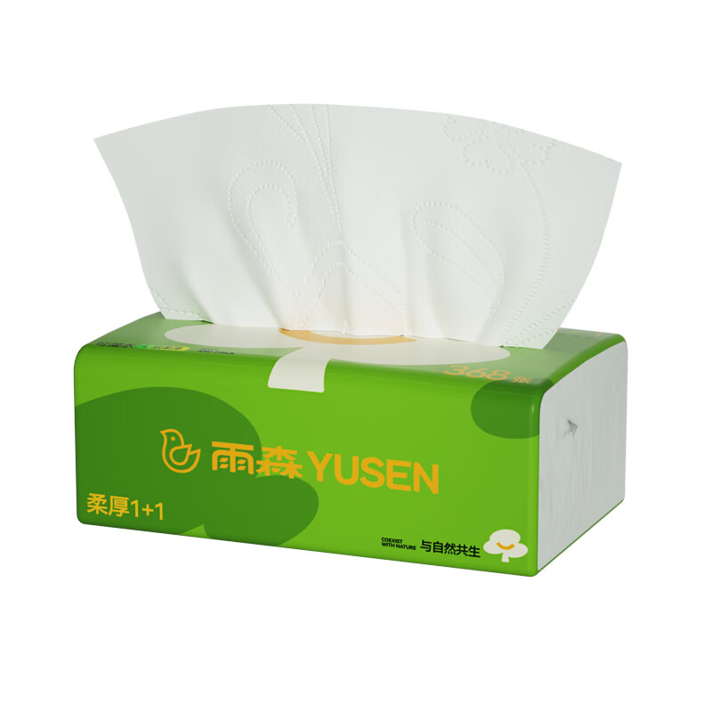 yusen 雨森 柔厚1+1 森精灵纸巾抽纸卫生纸餐巾纸368张4层加厚 1包 0.99元（需买2件，需用券）