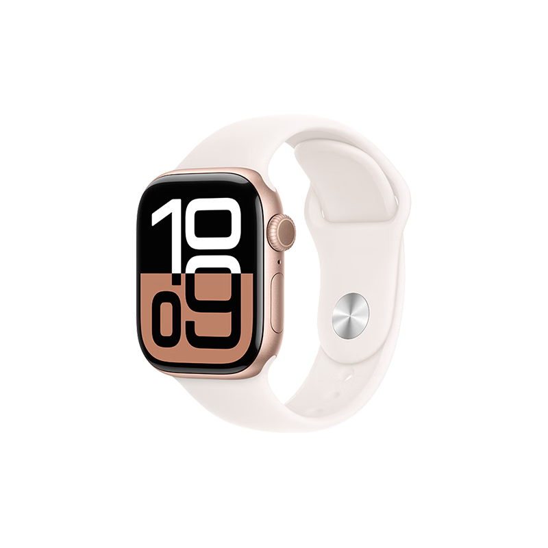 plus会员：Apple/苹果 Watch Series 10 智能手表GPS款42毫米玫瑰金色铝金属表壳淡桃粉色运动型表带S/M MX1R3CH/B 2026.41元（需领券）