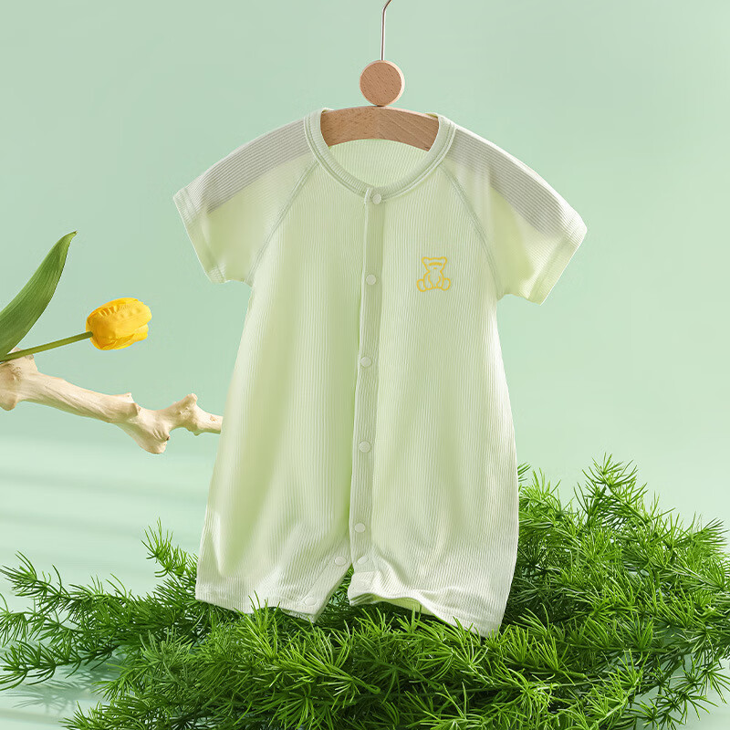 瑄妮薇婴儿连体衣a类夏季莫代尔薄款儿衣服宝宝哈衣爬爬服婴童装汤 绿色-对开莫代尔 90cm 45元（需领券，合22.5元/件）