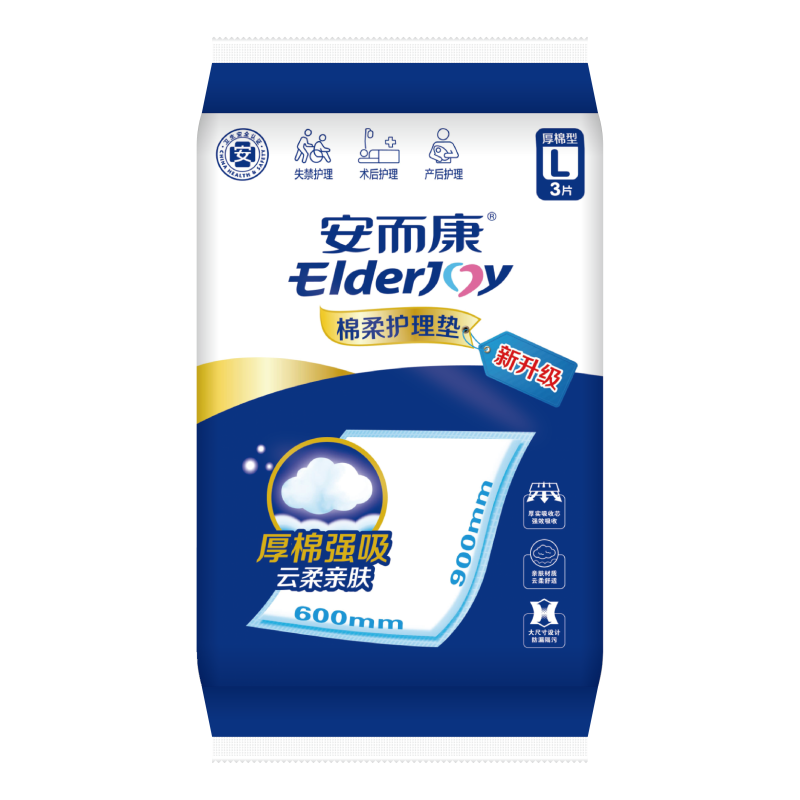 Plus会员、试用：安而康（Elderjoy）棉柔护理垫L3片60*90cm老人产妇尿不湿垫婴儿隔尿垫试用装 4.66元