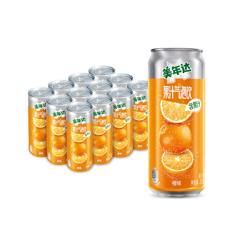 美年达 橙味 果汁气泡饮料 330ml*12罐 15.9元