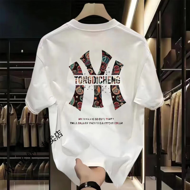 NY-NYC夏季潮牌重磅棉男士短袖T恤创意彩色字母印花潮流百搭圆领上衣 白色 [前NY后图] S 80-100斤 54.4元
