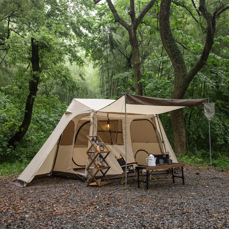 Naturehike 屋脊5.0全自動速開帳篷 戶外露營野營防風防雨水雙層防曬遮陽 流沙金/雪裙版 券后564.86元