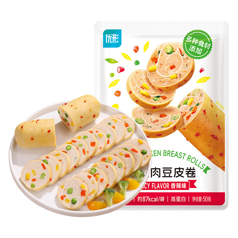 優(yōu)形（ishape）【佳選10件】常溫低脂雞胸肉雞肉腸辦公室零食 豆皮雞肉卷香辣50g*1袋 20.1元（合2.01元/件）