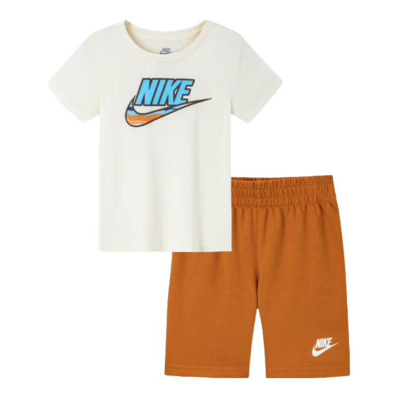 预告13号8点开始 NIKE 耐克童装男女童短袖T恤+短裤2件套2025年夏季新款儿童休闲套装 148元