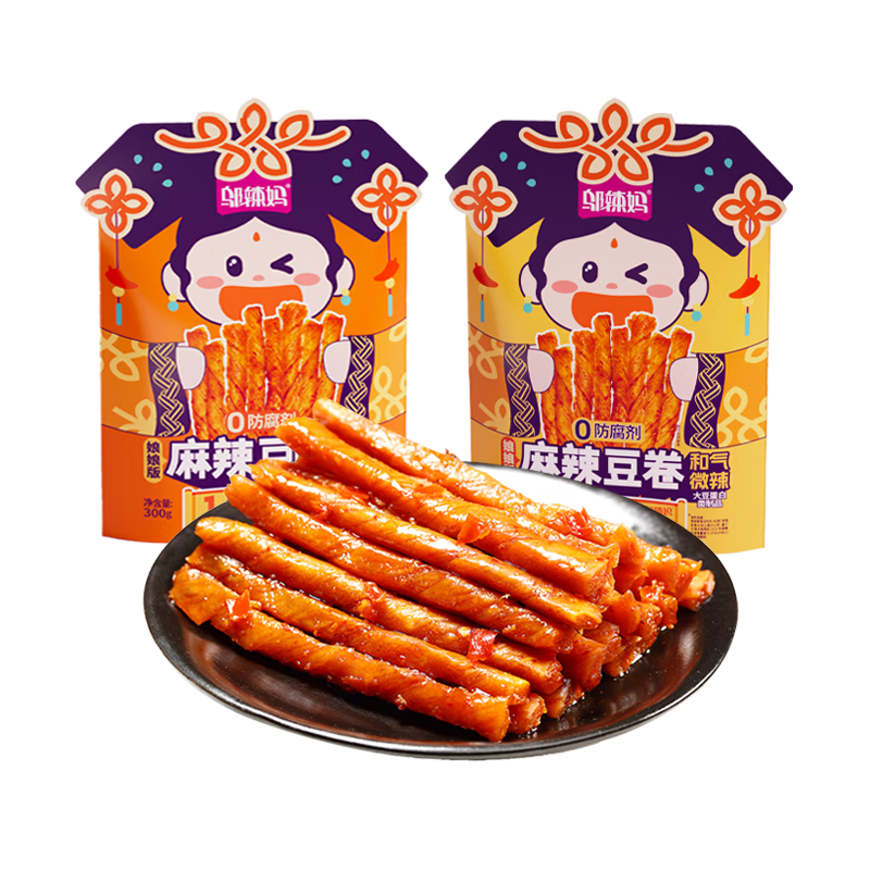 鄔辣媽麻辣豆卷 湖南麻辣條豆筋網(wǎng)紅追劇小吃兒時(shí)懷舊解饞零食 娘娘豆卷（頂嘴爆辣）300g約11包 12.9元