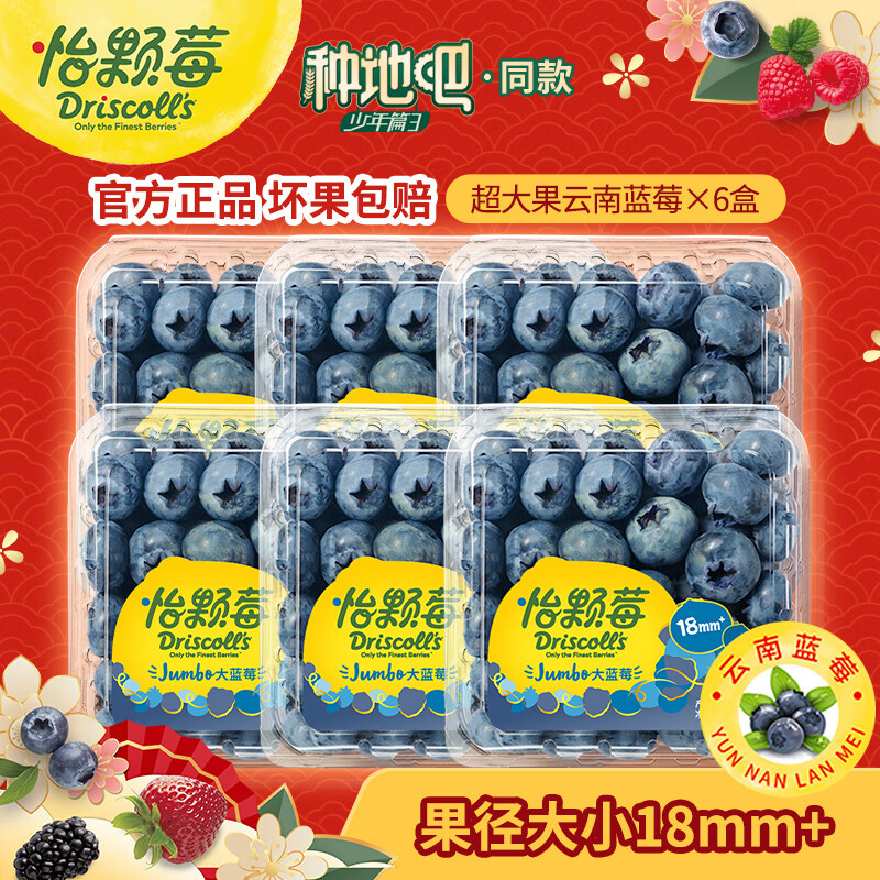 怡颗莓 当季云南蓝莓 超大果125g*6盒（18mm+） 79.9元（需领券）