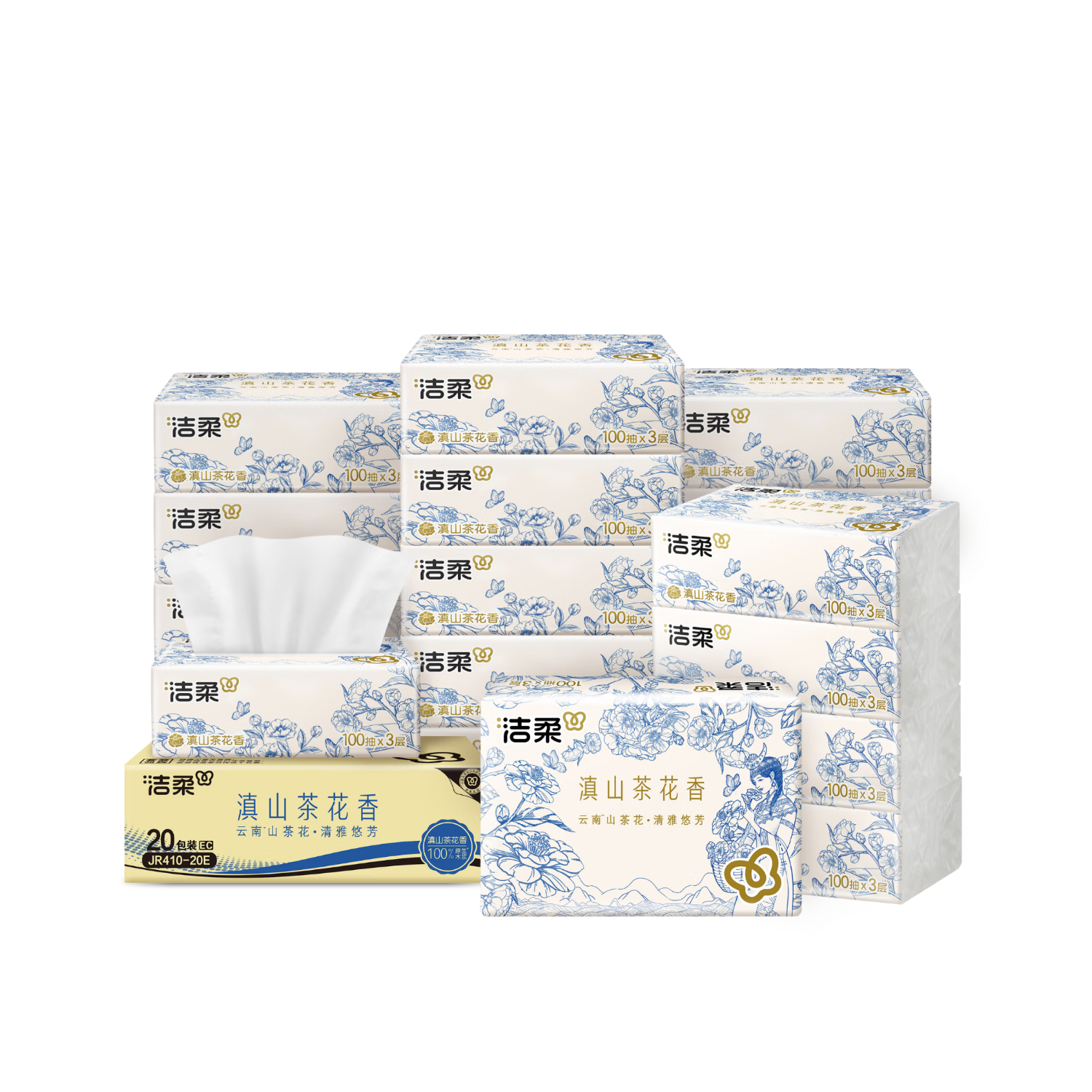 洁柔 滇山茶花香抽纸3层 100抽*24包*3件 74.7元包邮（合24.9元/件）