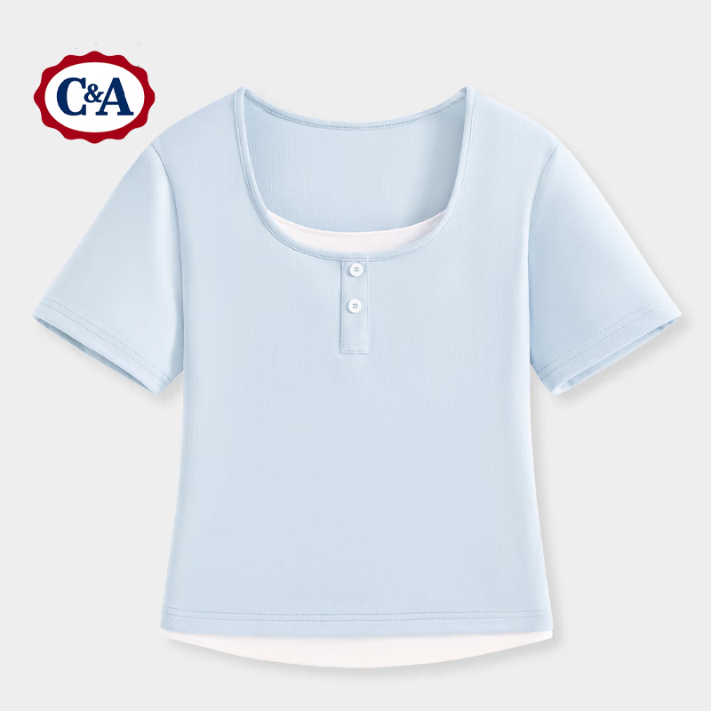 C&A假两件针织圆领t恤女夏季短款 79.9元（合39.95一件）