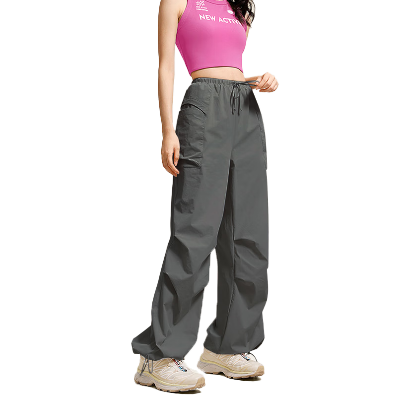 浪莎休闲工装裤女2025春夏新款抽绳宽松直筒户外登山徒步运动健身长裤 54.5元（需领券）