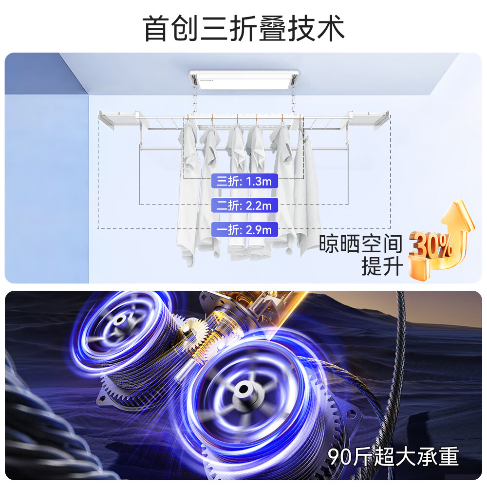 好太太三折疊空間大師米家聯(lián)動(dòng)智能電動(dòng)晾衣架家用陽臺(tái)升降晾衣機(jī) 【三折疊空間大師+90斤】Q60 1999元