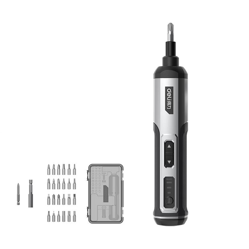 得力 電動螺絲刀充電式家用小型迷你電動螺絲起子帶25批頭套裝 80.1元
