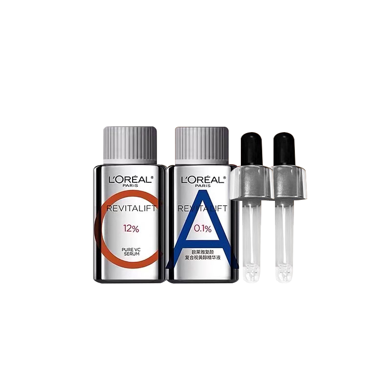 歐萊雅早C晚A精華液套組帶滴管 雙A瓶15mL+真C瓶15ml【臨期清倉(cāng)】 45.9元