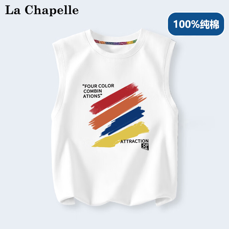LA CHAPELLE MINI拉夏贝尔儿童纯棉背心夏季2025新款中小童运动上衣男童无袖T恤潮 【纯棉背心】白色多彩 80 14.23元