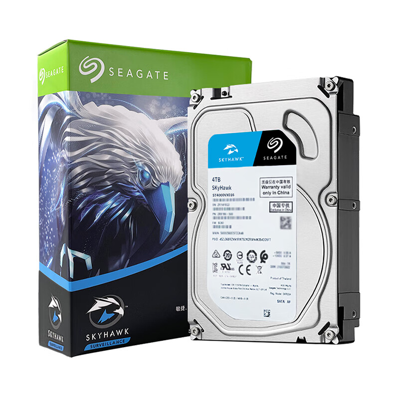 希捷 监控硬盘4TB 256MB SATA 垂直 机械 PMR CMR 希捷酷鹰SkyHawk ST4000VX016 券后519元