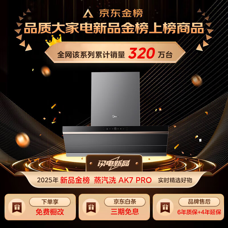國家補(bǔ)貼、PLUS會員：美的 蒸汽洗AK7PRO抽油煙機(jī)家用 28風(fēng)量 2293.99元