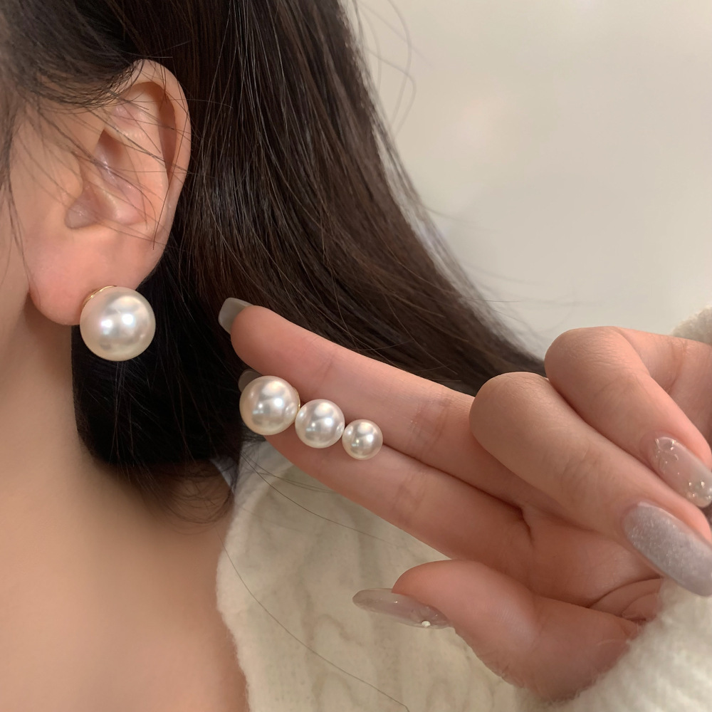簡約施家正圓珍珠耳釘女韓國輕奢洋氣耳環(huán)高級感氣質(zhì)防過敏耳飾品