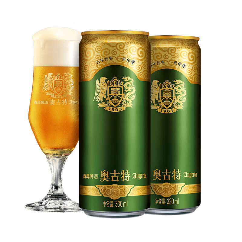 奥古特 啤酒青岛12度330mL 24罐 赠周黑鸭鸭脖一袋 券后102.2元