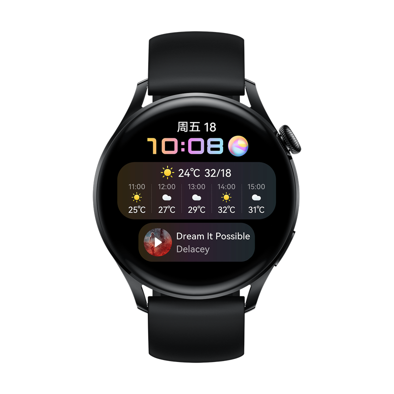 华为HUAWEI WATCH 3 黑色氟橡胶表带 46mm表盘华为手表运动智能表eSIM独立通话鸿蒙系统男女 1071.9元（需领券）