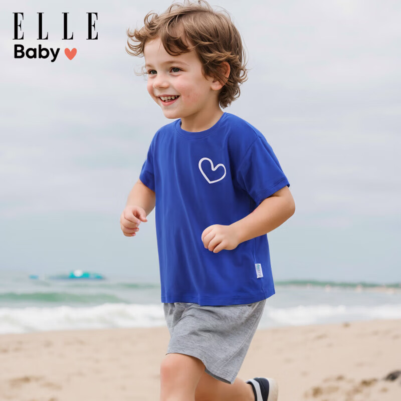 ELLE BABY儿童T恤速干纯色透气中大童夏装儿童薄款短袖上衣宝宝衣服T 蓝色 125 A码（140码） 37.98元（合18.99元/件）