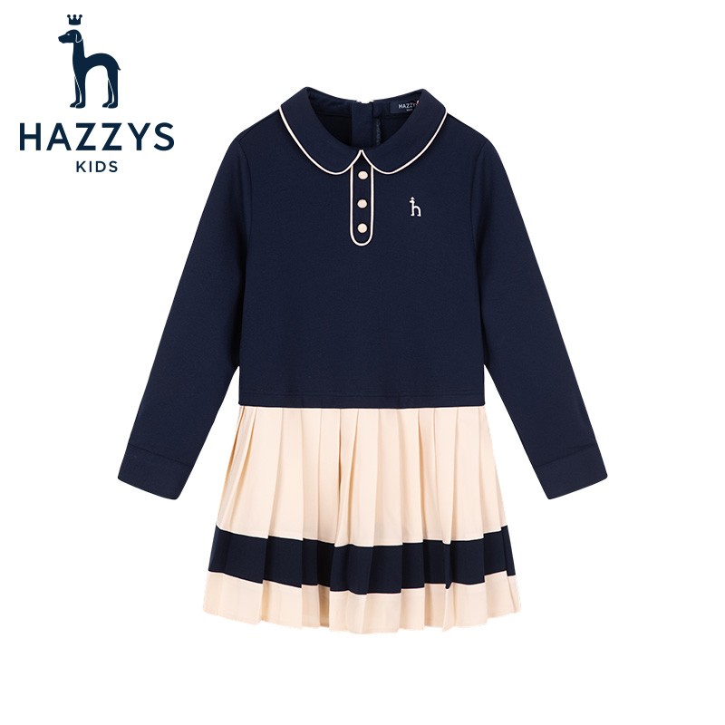 HAZZYS 品牌童装女童连衣裙春柔软舒适罗马布青春减龄女童连衣裙 藏蓝色 120 券后148.9元