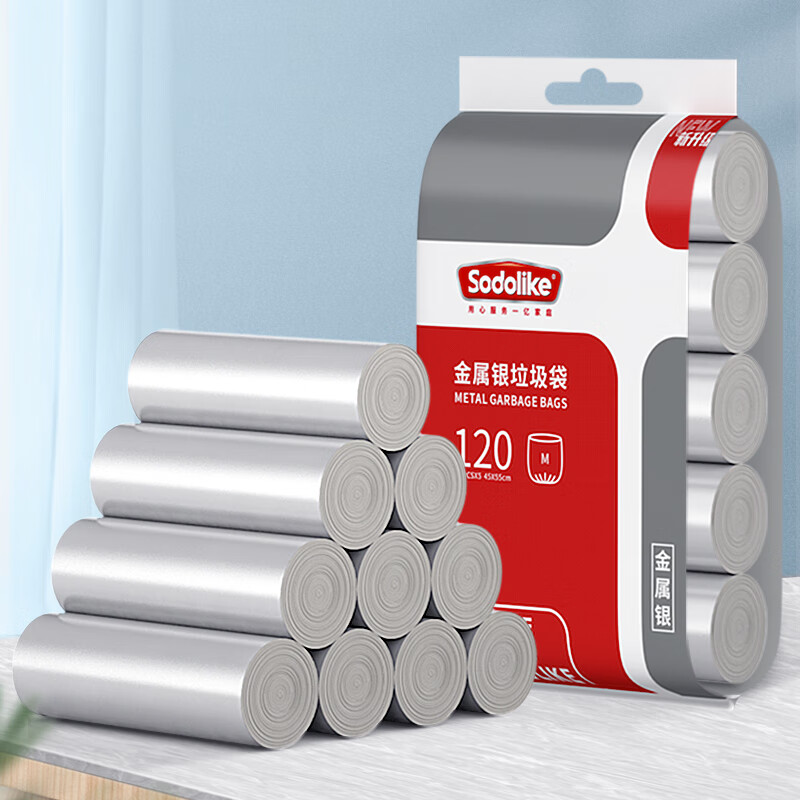 Sodolike垃圾袋120只金屬銀平口45*55cm 銀色家用 120只平口銀 2.8元（需領(lǐng)券）