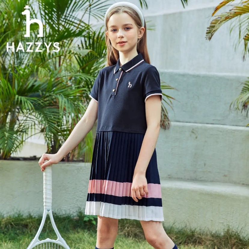 HAZZYS 女童利落翻领百褶polo裙 券后149元