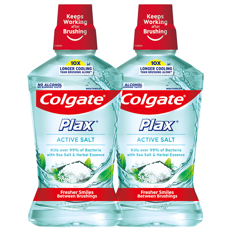 高露潔（Colgate）清新鹽爽漱口水500mlx2 清新口氣 含漱液無(wú)酒精 0酒精 去口臭 19.8元