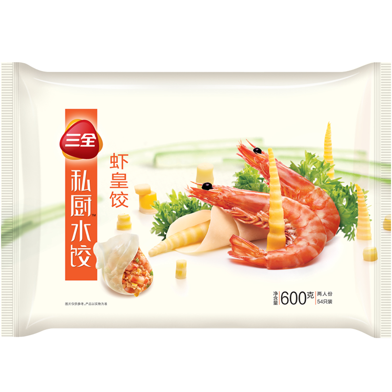 plus：三全 私廚餃子 蝦皇餃 600g*4件 66元(合16.5元/件，買4送1)