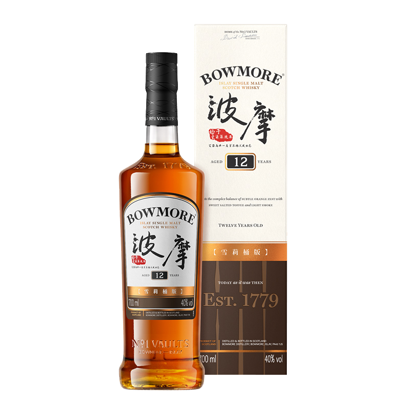 波摩（Bowmore）12年单一麦芽700ml 礼盒雪莉桶 苏格兰 艾雷岛单一麦芽 威士忌 215.41元