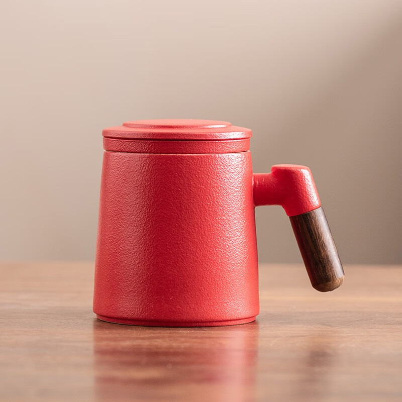 印話 沐言辦公內(nèi)膽杯 陶瓷過濾泡茶杯 401-500ml 紅 券后39元