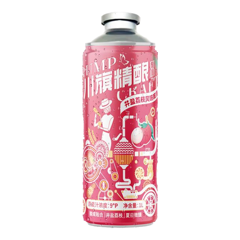 川旗精釀果味啤酒花水果風(fēng)味組合麥芽發(fā)酵聚會自飲整箱 井鹽荔枝 1L 2罐 19.9元（需領(lǐng)券）