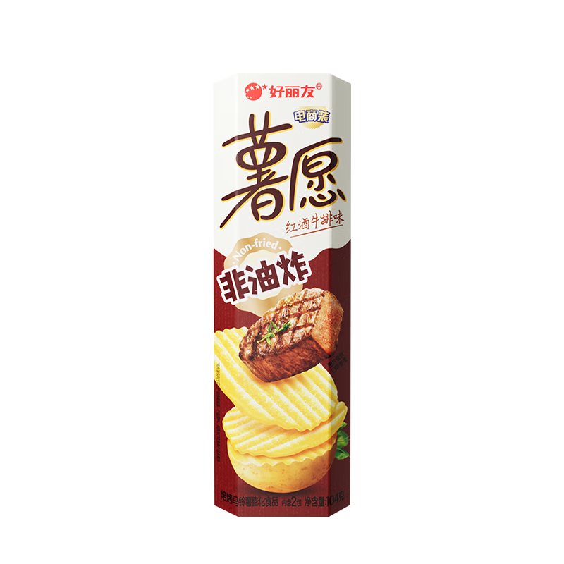 好丽友（orion）薯愿薯片红酒牛排味104g 休闲零食薯片非油炸膨化食品小吃 2.51元