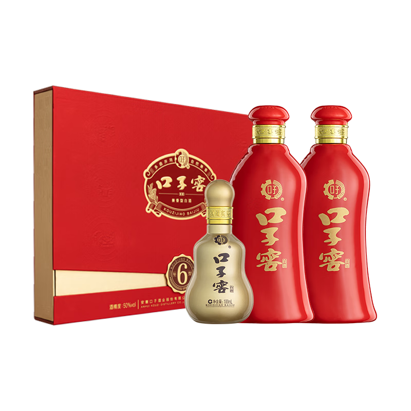 口子窖 六年型 兼香型白酒 50度 550ml*2瓶 禮盒裝【容量升級(jí)】 207.3元包郵