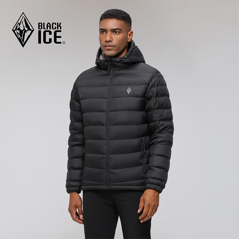 BLACKICE 户外登山徒步 男款 600蓬鹅绒 连帽羽绒服 黑色 M 券后299.9元