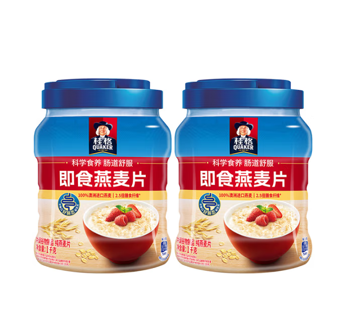 桂格 罐裝即食燕麥片 1000g*2罐 29.9元