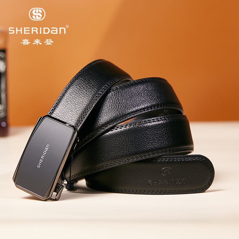 喜來(lái)登 男士牛皮自動(dòng)扣皮帶 SH521564S 黑色 券后49元