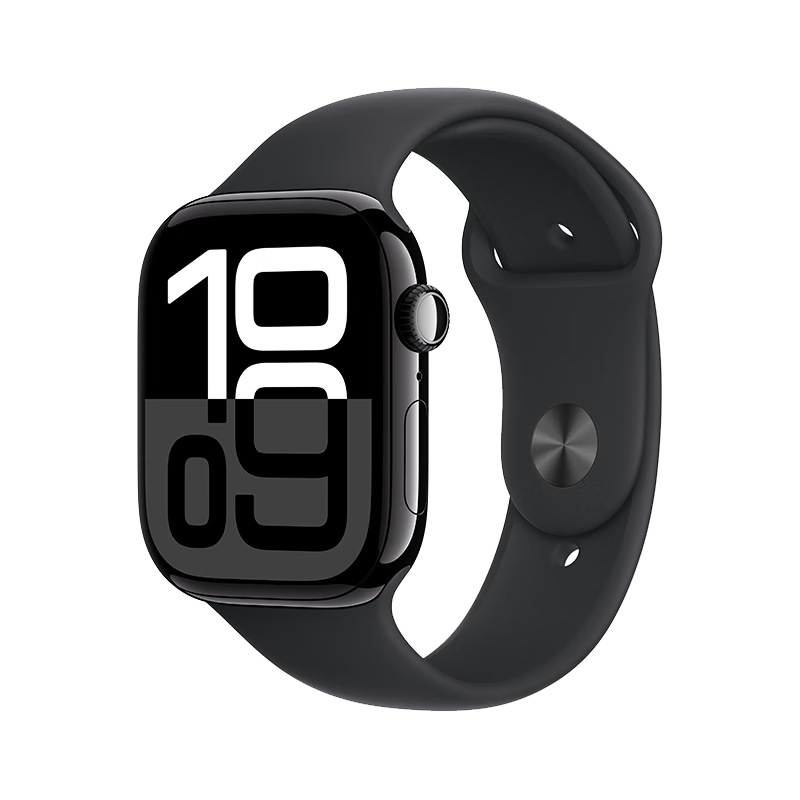 政府补贴：Apple Watch Series 10 智能手表46毫米亮黑色铝金属表壳黑色运动型表带S/M【GPS】 2008.96元