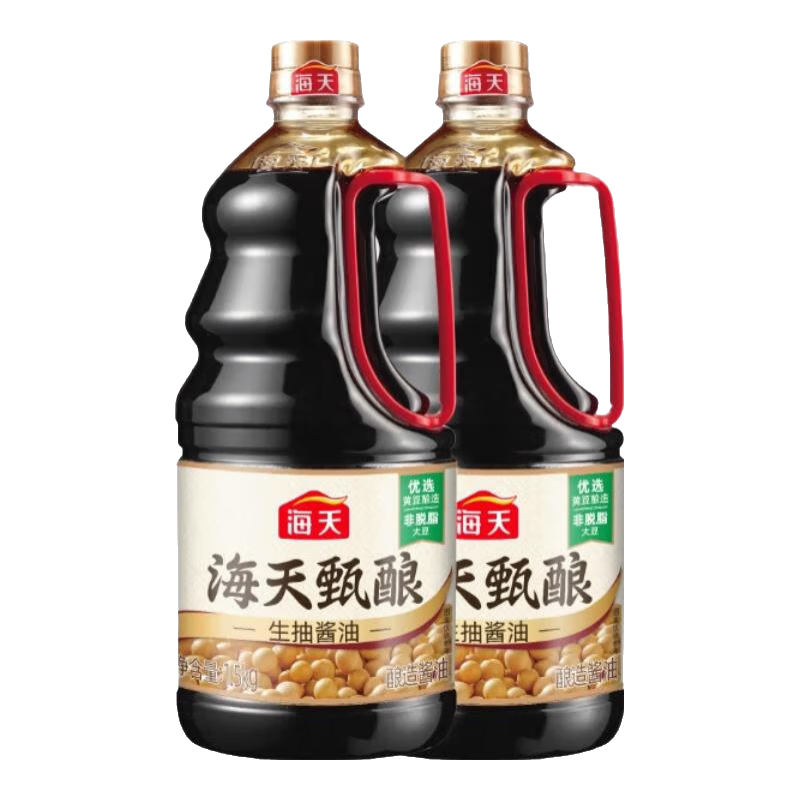 海天酱油 甄酿生抽 1.5kg*2瓶 13.9元（需领券，合6.95元/瓶）(微信小程序购买)