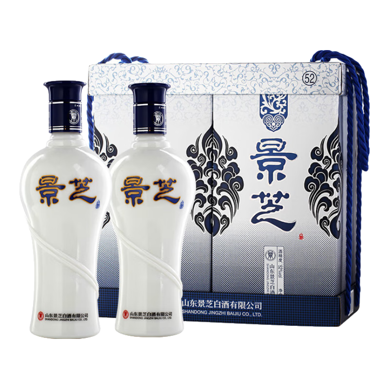 微信小程序：景芝浓香型 山东名酒52度 500mL 2瓶 青花双支礼盒 53.71元（需领券）