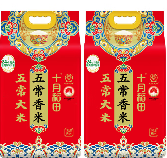 十月稻田 五常香米 五常大米 5kg 东北大米 粳米 5kg*2袋 ￥70
