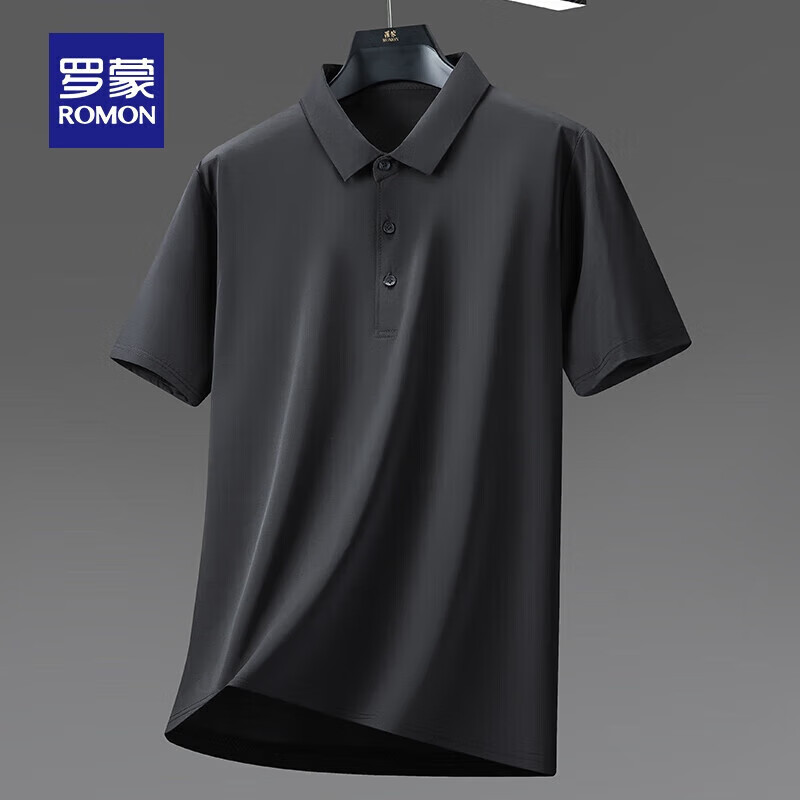 罗蒙 短袖POLO衫男冰丝高弹凉感薄款 黑色 32.9元
