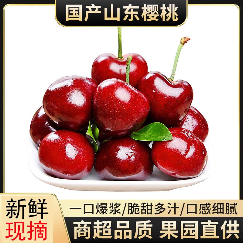 果尽欢正宗山东烟台大樱桃新鲜现摘当季新鲜水果整箱 4斤(净重) 带箱5斤[单果8-10g] 36.9元（需领券）