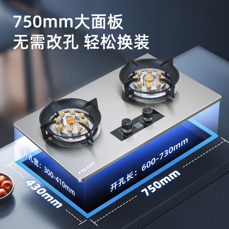 太太乐 TTL 燃气灶煤气灶双灶家用台嵌两用一级 猛火双九腔+定时+熄火保护JZT-2H04D 券后264.15元