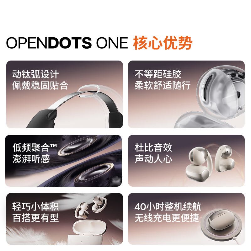 韶音 OpenDots ONE耳夾耳機動鈦圈開放式藍牙耳機不入耳舒適E310 星際白 券后1043.8元