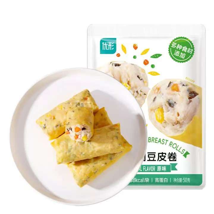 優(yōu)形 雞胸肉豆皮卷代餐健身輕零食品原味50g*8袋400g 券后14.15元（56.6元包郵/4件）